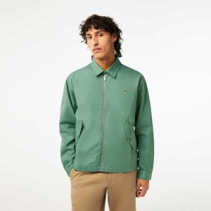 Lacoste Zippered Organic Cotton Gabardine Jacket Khaki Green | SPEM-86279