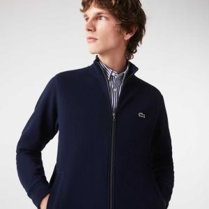 Lacoste Zippered Stand-Up Collar Pique Fleece Jacket Navy Blue | UKXL-37928