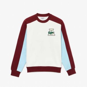 Lacoste x AWAKE NY Badge Color-block Cotton Sweatshirt White / Bordeaux | AOPN-89317