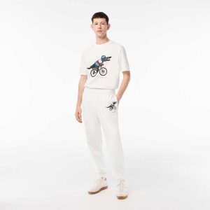 Lacoste x Netflix Croc Print Track Pants White | KDAX-94713