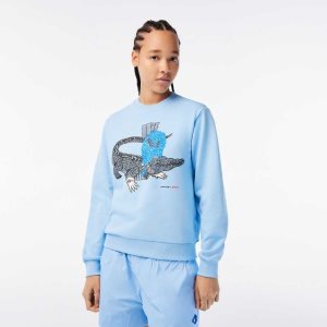 Lacoste x Netflix Loose Fit Organic Cotton Fleece Sweatshirt Blue | SKVQ-57346