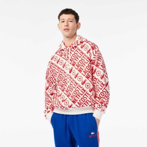 Lacoste x Netflix Loose Fit Organic Cotton Sweatshirt White / Red | UQHB-06591