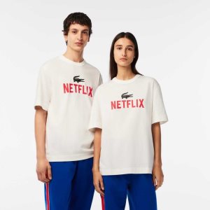 Lacoste x Netflix Loose Fit Organic Cotton T-Shirt White | YCIQ-02697