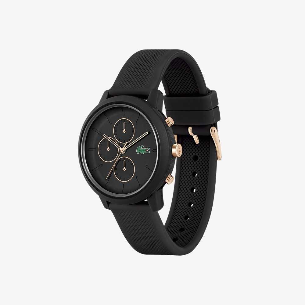 Lacoste 12.12 Chrono Watch Black and Carnation Gold Silicone Black | DLPG-98014