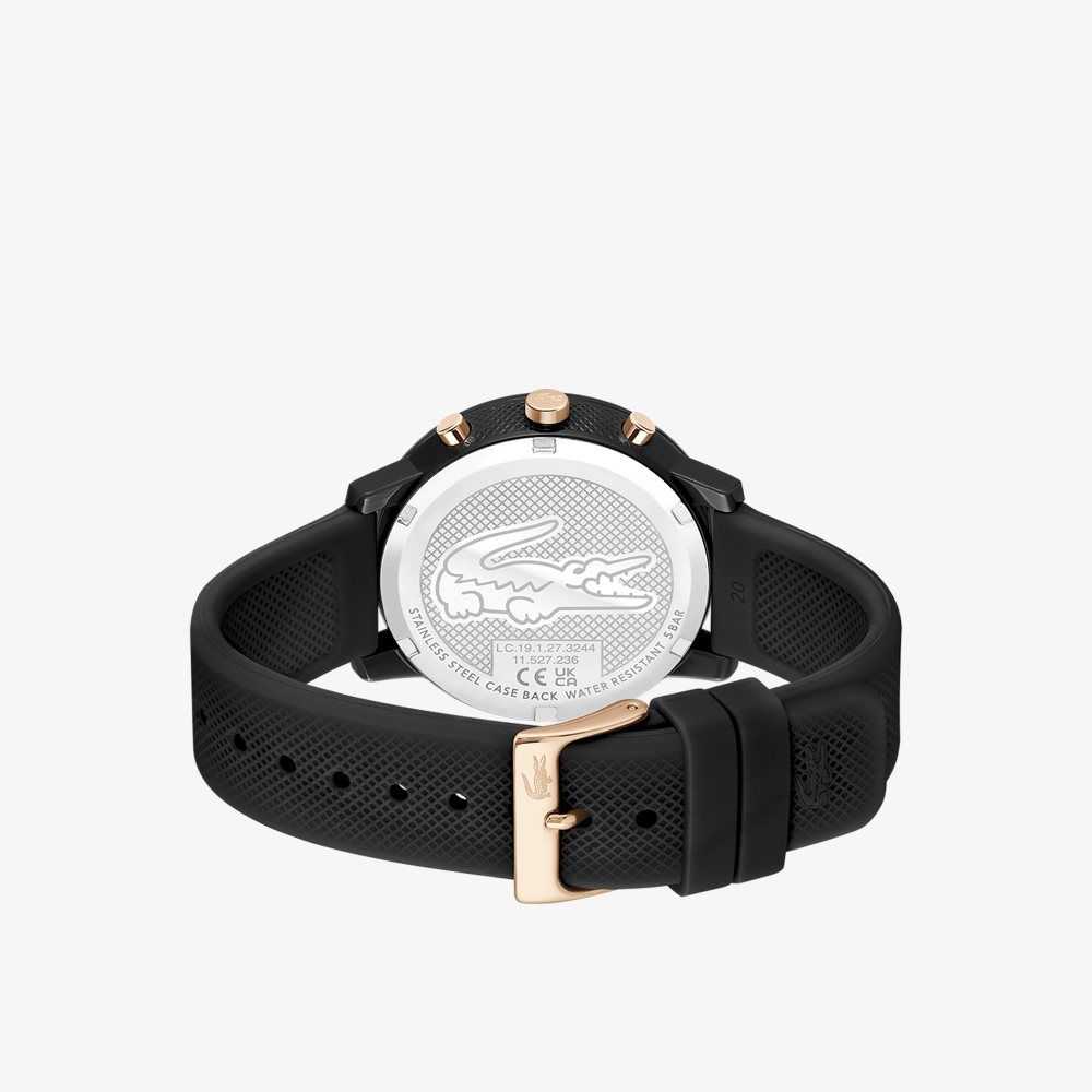 Lacoste 12.12 Chrono Watch Black and Carnation Gold Silicone Black | DLPG-98014