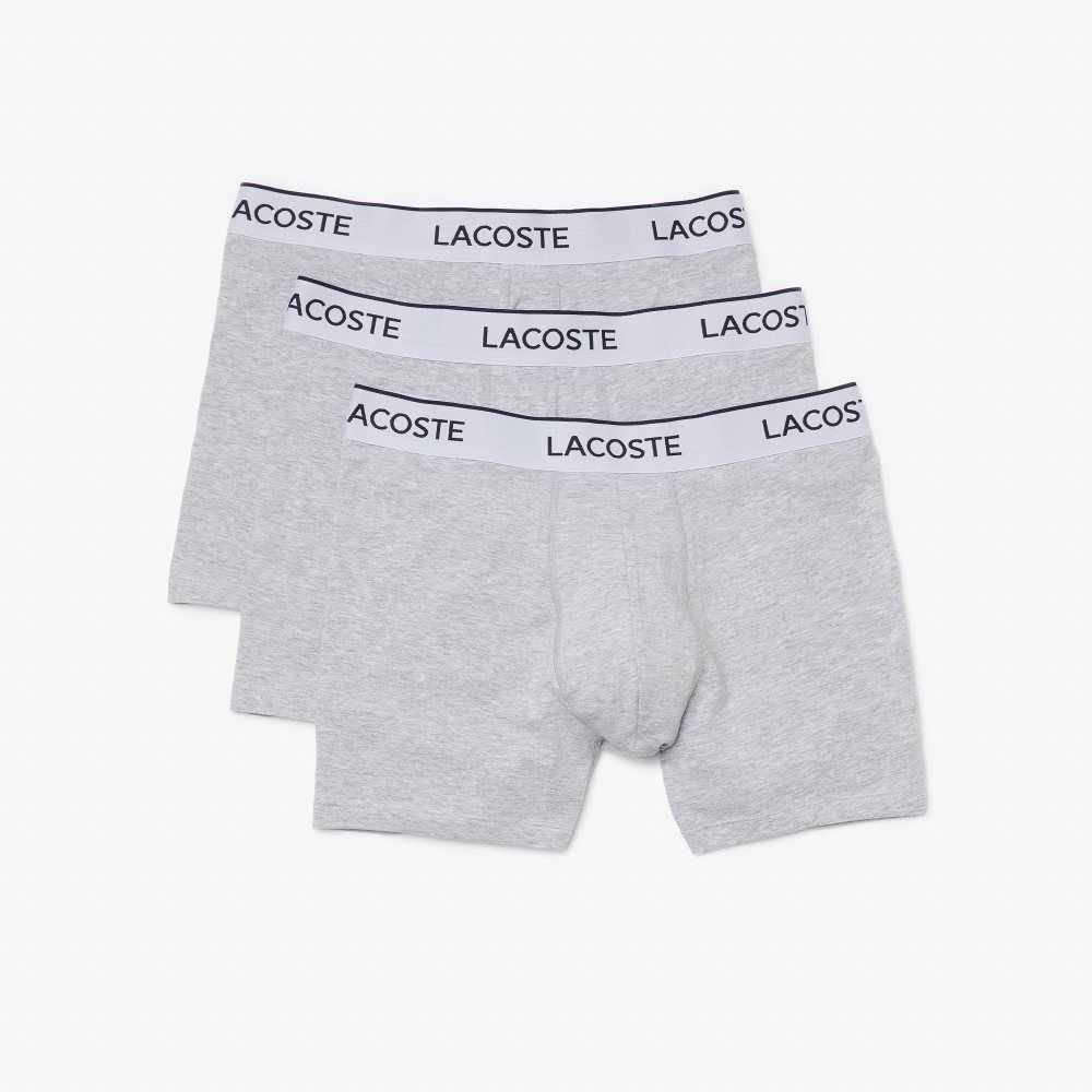 Lacoste 3-Pack Branded Striped Boxers Grey Chine | DZNH-48092