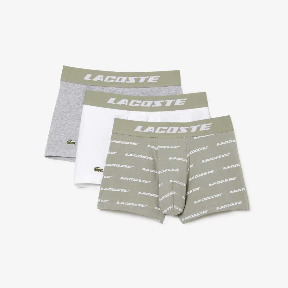 Lacoste 3-Pack Contrast Waist Trunks Khaki Green / Grey Chine / White | KXSF-29014