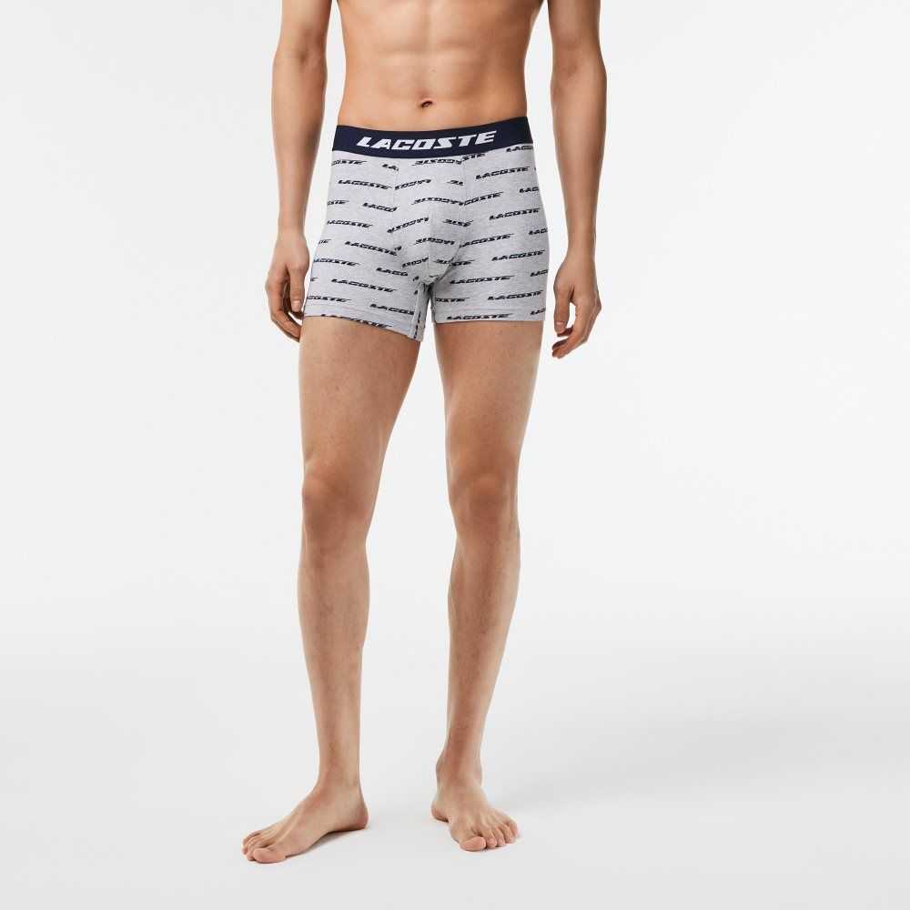 Lacoste 3-Pack Logo Print Jersey Boxers Grey Chine / Navy Blue | DNEV-09437