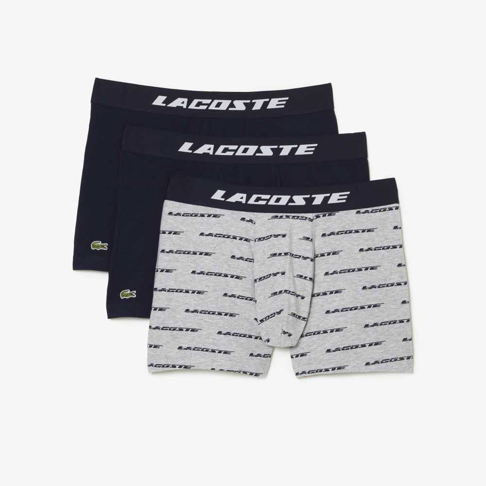 Lacoste 3-Pack Logo Print Jersey Boxers Grey Chine / Navy Blue | DNEV-09437