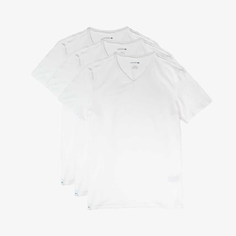 Lacoste 3-Pack Slim Fit V Neck T-shirts White | TZBA-64739