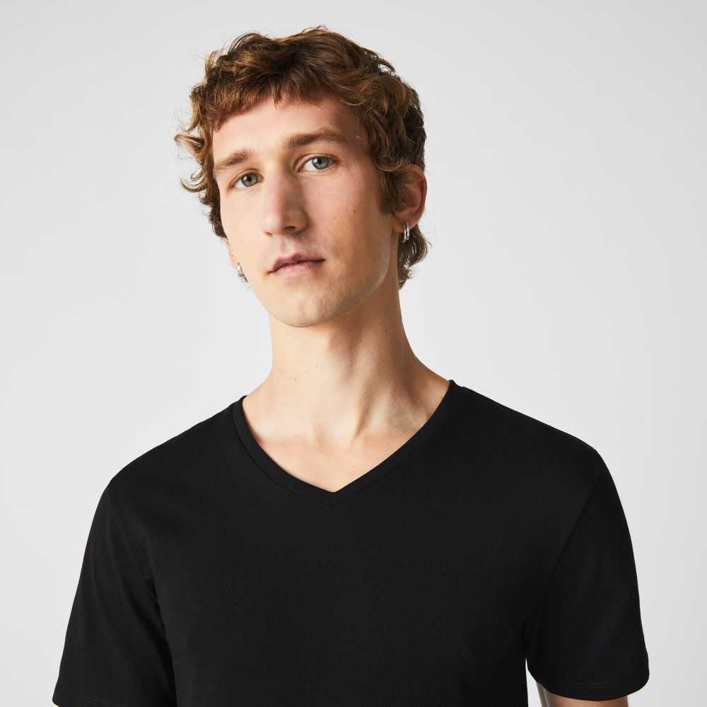 Lacoste 3-Pack of Plain T-Shirts Black | UFRV-72614