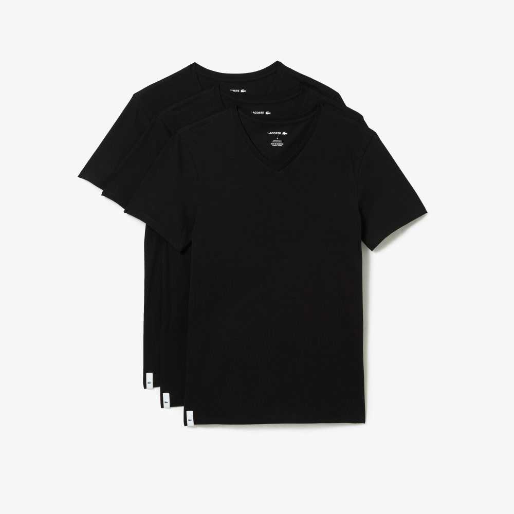 Lacoste 3-Pack of Plain T-Shirts Black | UFRV-72614