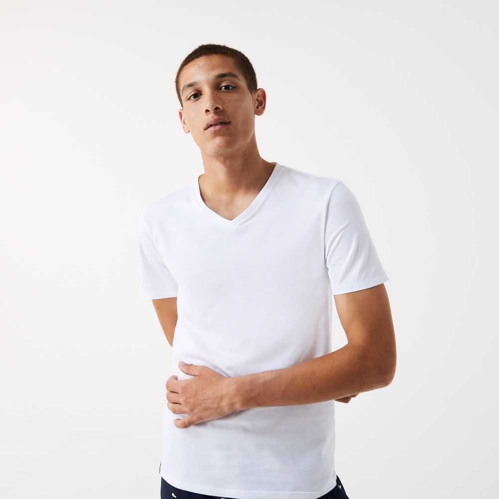 Lacoste 3-Pack of Plain T-Shirts White | DNIK-86729