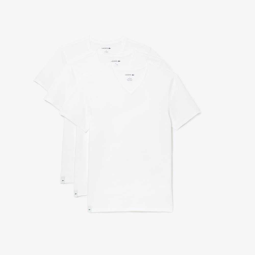 Lacoste 3-Pack of Plain T-Shirts White | DNIK-86729