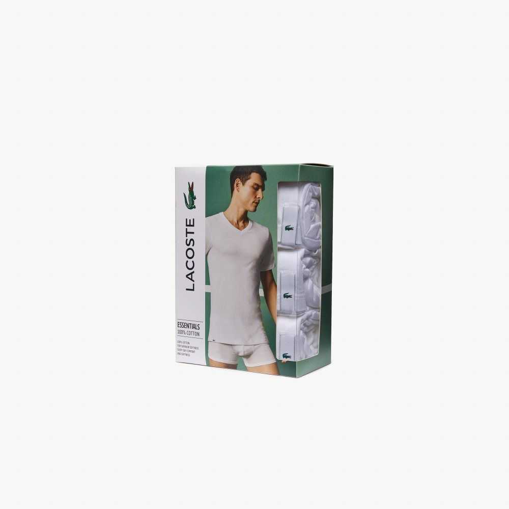 Lacoste 3-Pack of Plain T-Shirts White | DNIK-86729