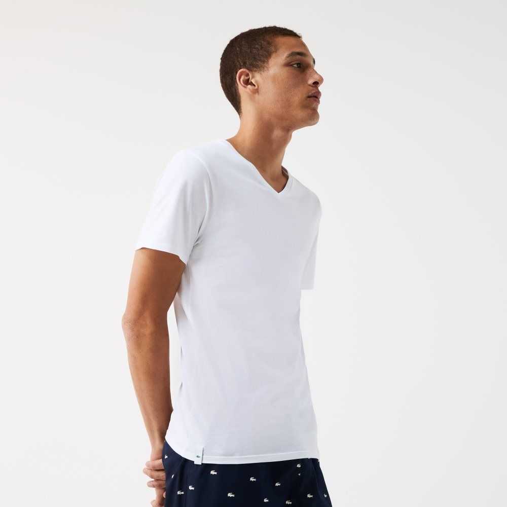 Lacoste 3-Pack of Plain T-Shirts White | DNIK-86729