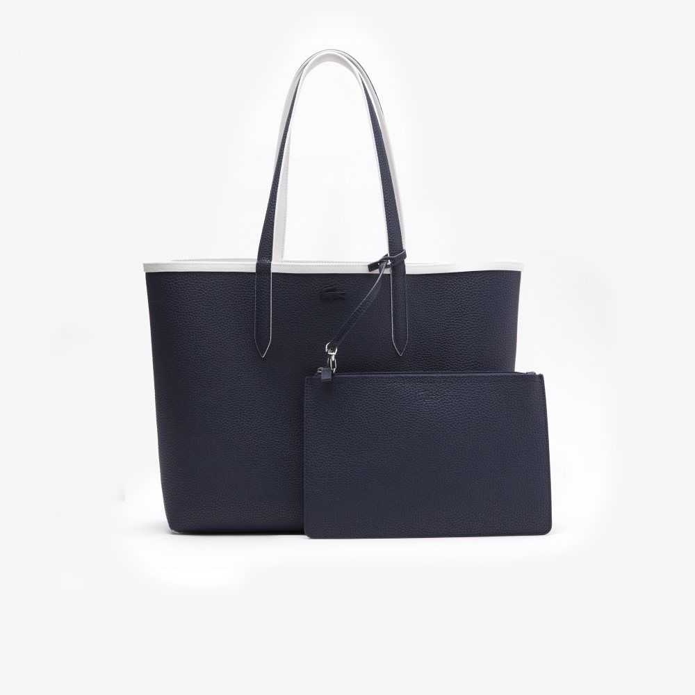 Lacoste Anna Reversible Bicolor Tote Bag Farine Bleu Nuit | RKHS-57384