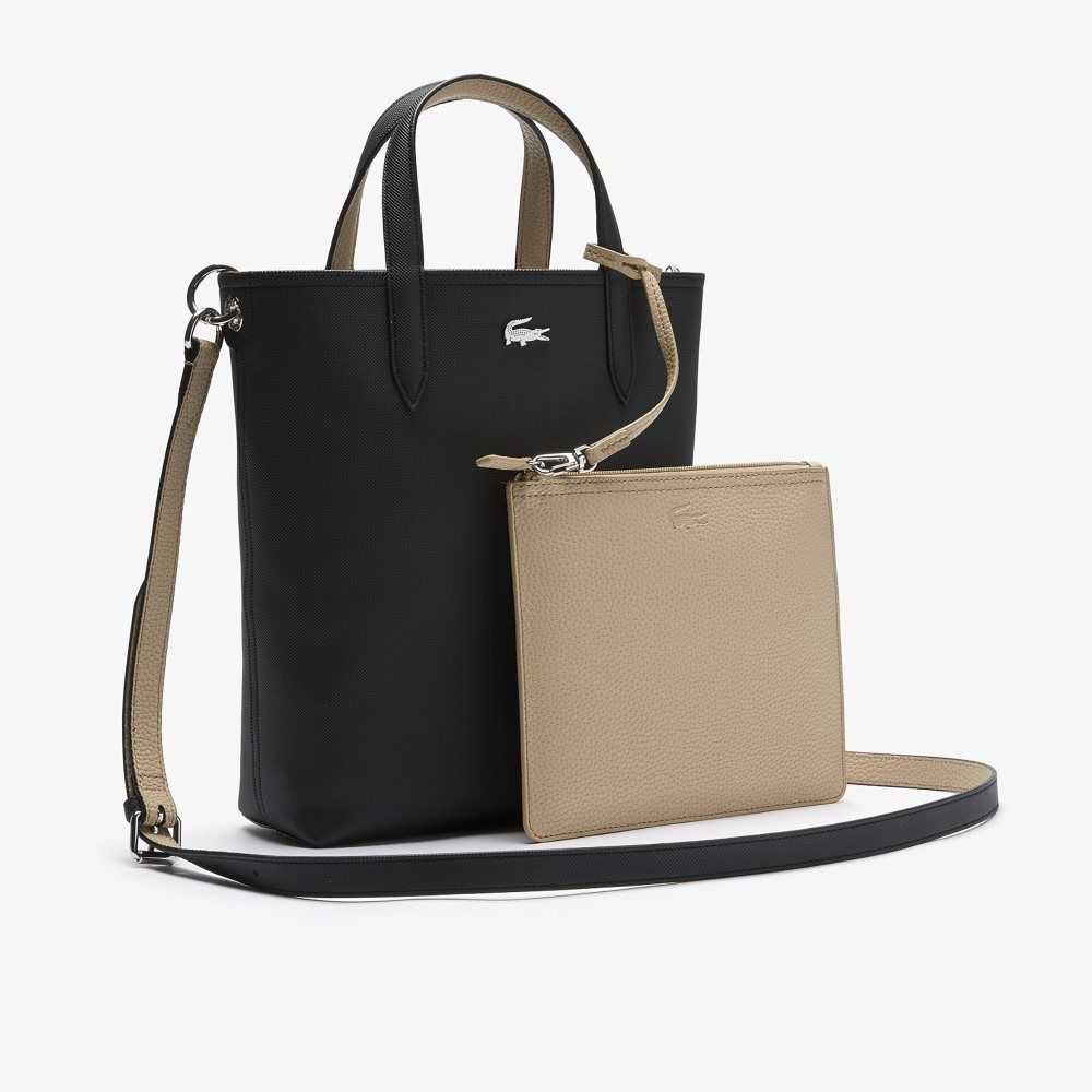 Lacoste Anna Reversible Coated Canvas Tote Bag Noir Krema | NAGJ-63091