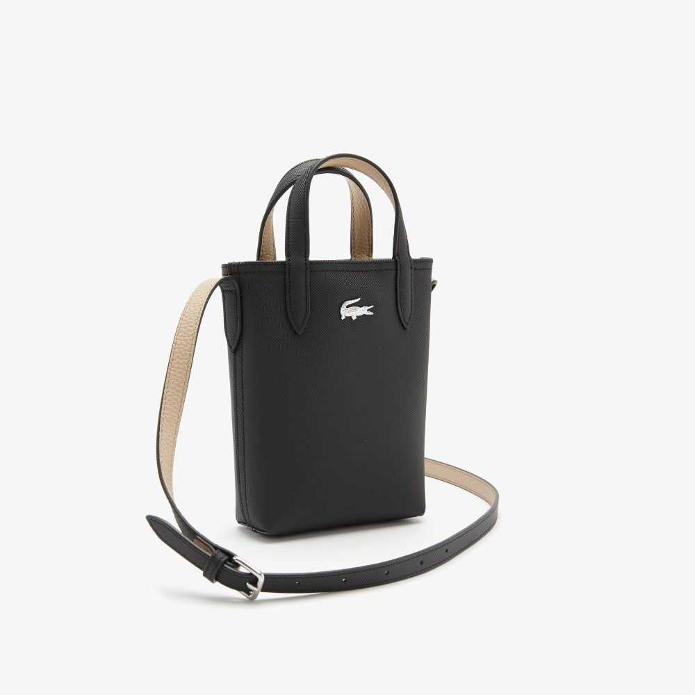 Lacoste Anna Signature Petit Pique Reversible Shoulder Bag Noir Krema | DKUQ-27580