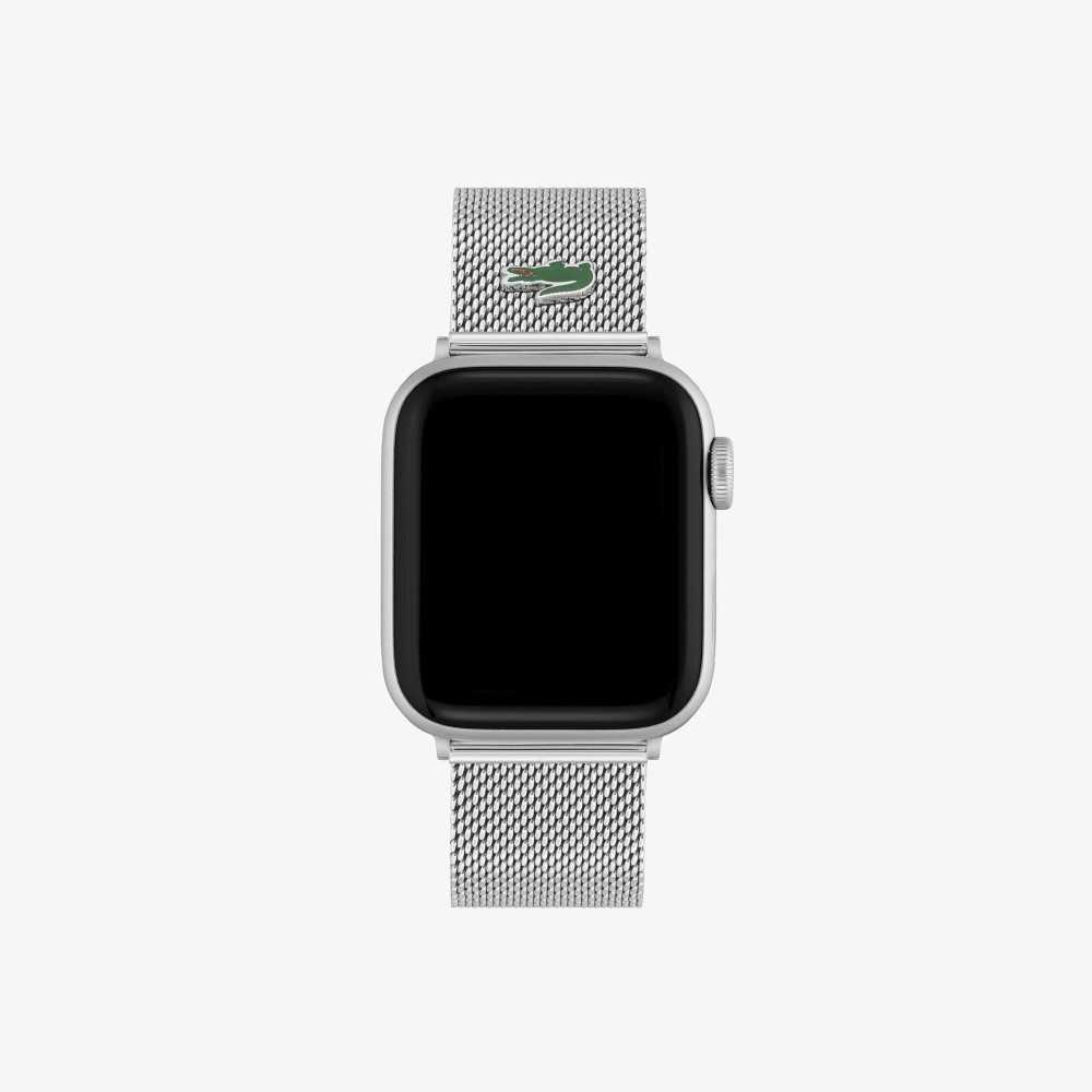 Lacoste Apple Watch Strap Stainless Steel Mesh Silver | GZBK-90875