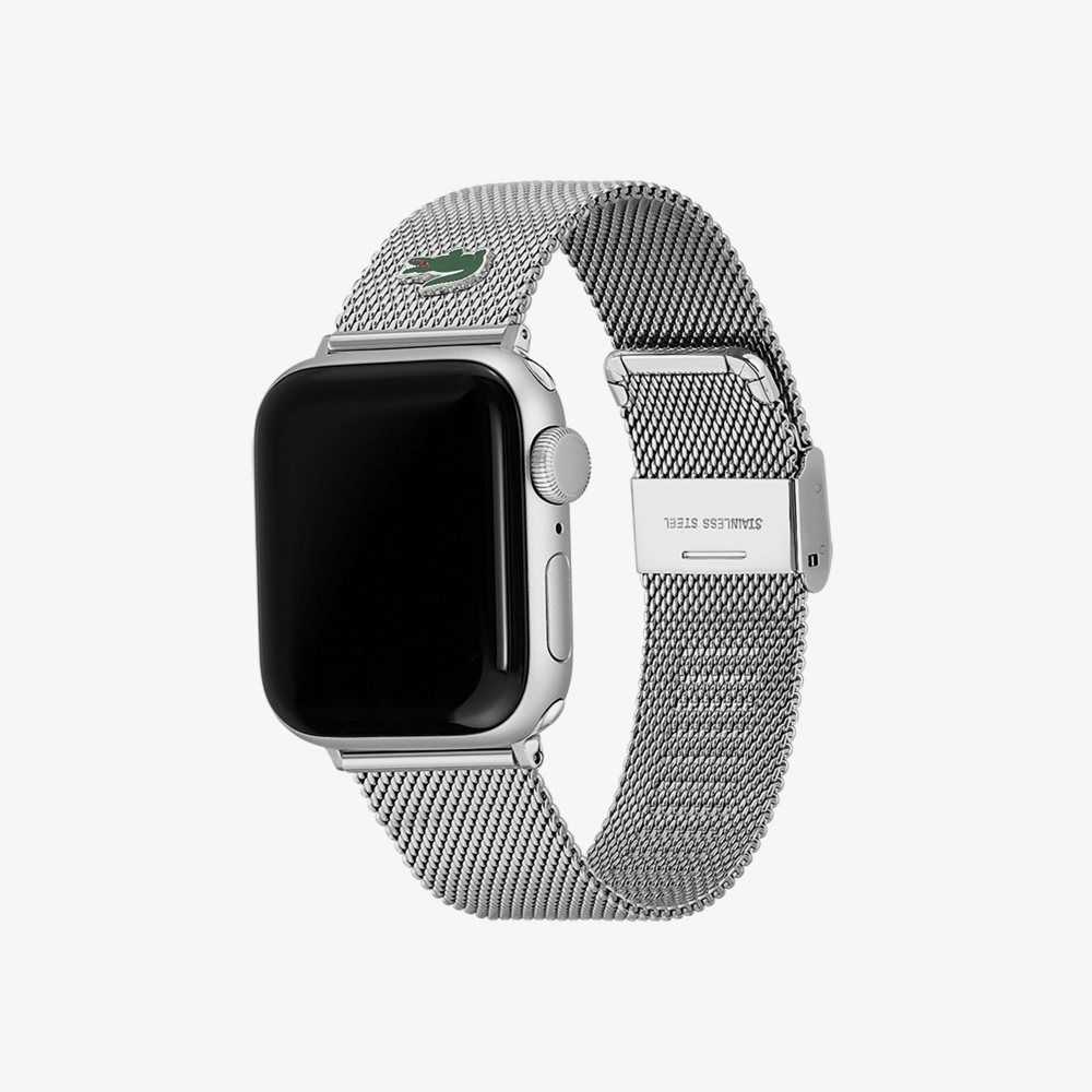 Lacoste Apple Watch Strap Stainless Steel Mesh Silver | JDBU-58391