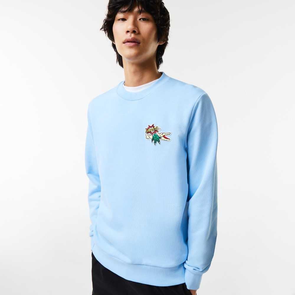 Lacoste Badge Organic Cotton Sweatshirt Blue | EBKG-26084