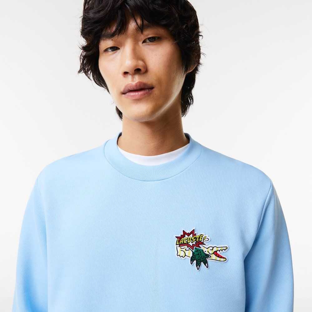 Lacoste Badge Organic Cotton Sweatshirt Blue | EBKG-26084