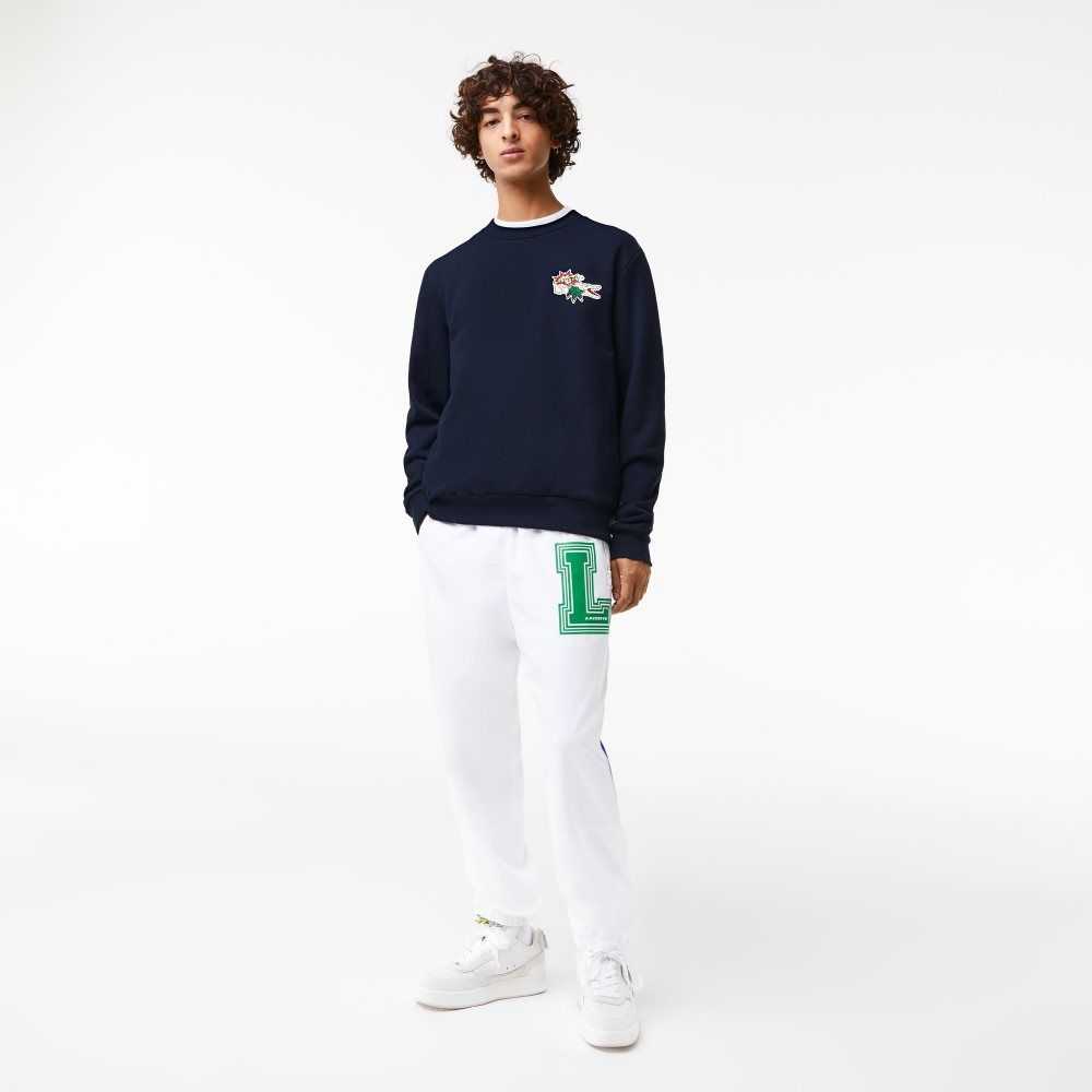 Lacoste Badge Organic Cotton Sweatshirt Navy Blue | PUMR-19728