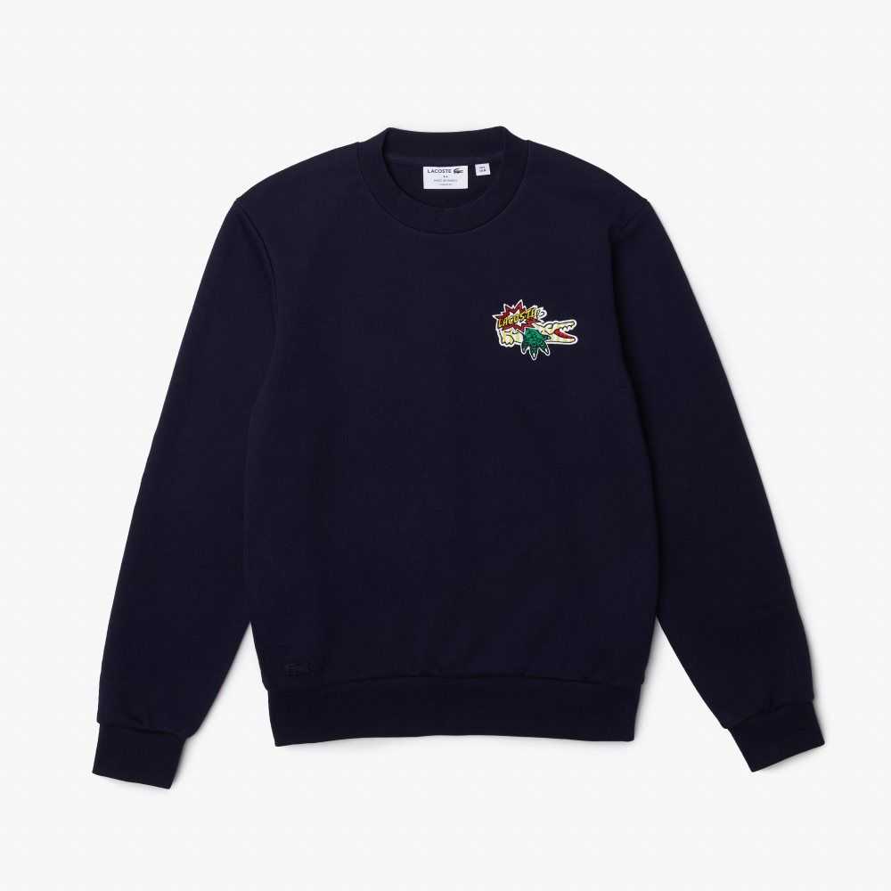 Lacoste Badge Organic Cotton Sweatshirt Navy Blue | PUMR-19728