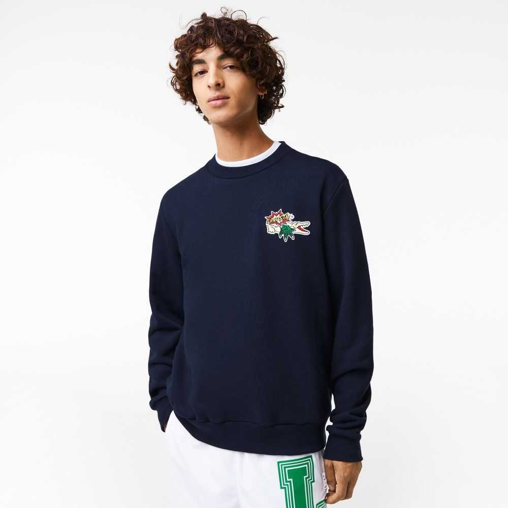 Lacoste Badge Organic Cotton Sweatshirt Navy Blue | PUMR-19728