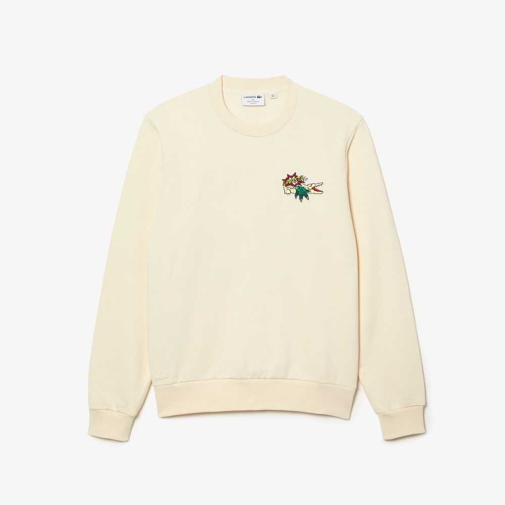 Lacoste Badge Organic Cotton Sweatshirt White | SVIX-53069