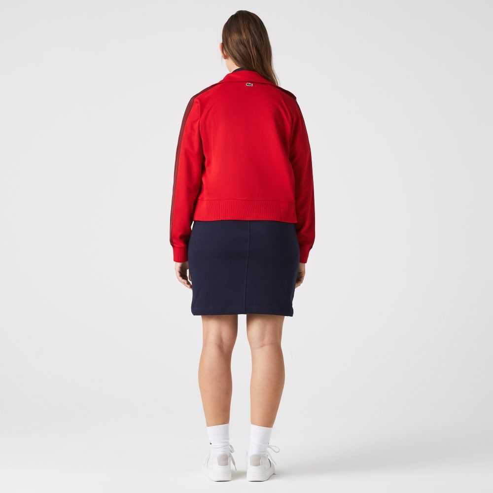 Lacoste Badge Pique Zippered Sweatshirt Red | KZPU-42095
