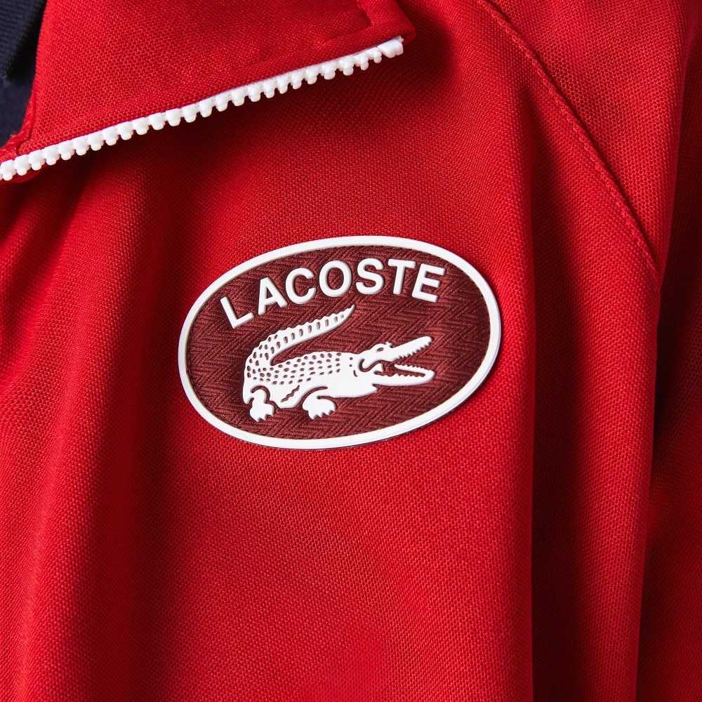 Lacoste Badge Pique Zippered Sweatshirt Red | KZPU-42095