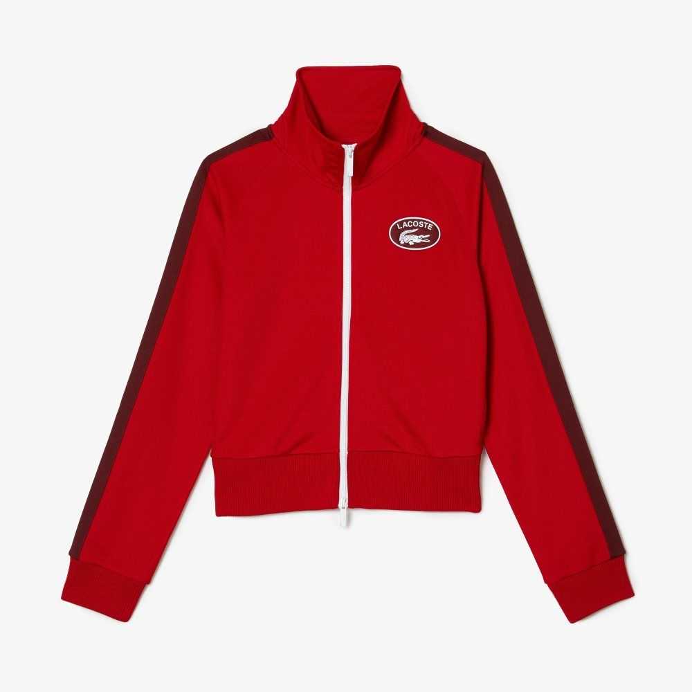 Lacoste Badge Pique Zippered Sweatshirt Red | KZPU-42095