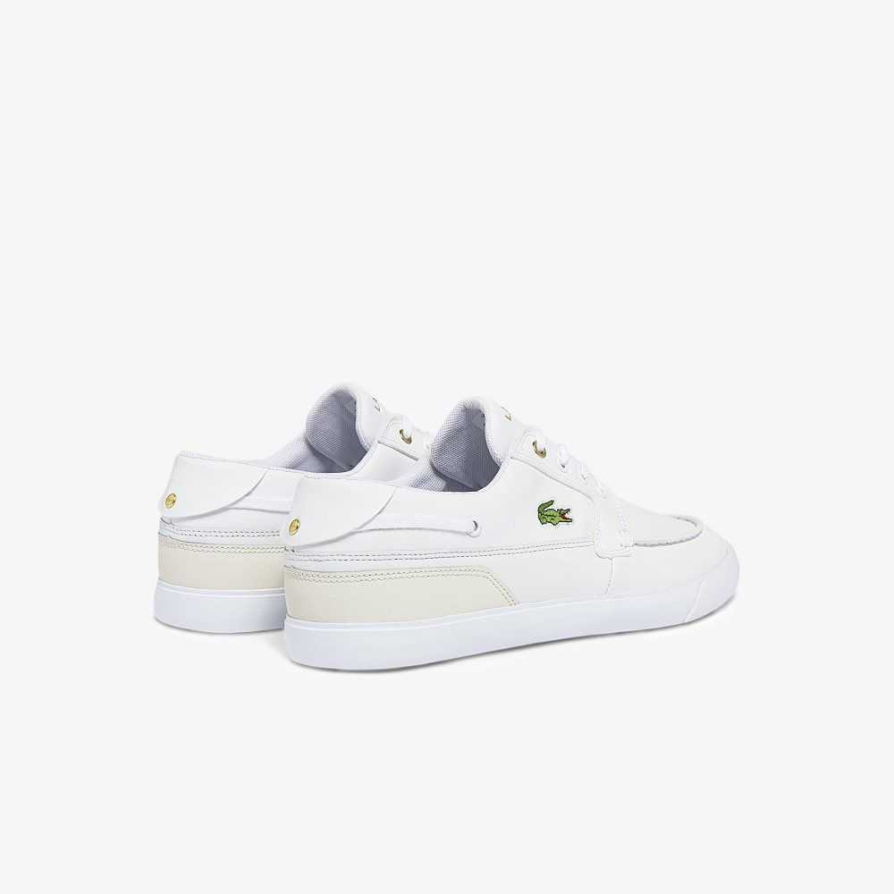 Lacoste Bayliss Deck Leather Boat Shoes Wht/Off Wht | WIOF-81267