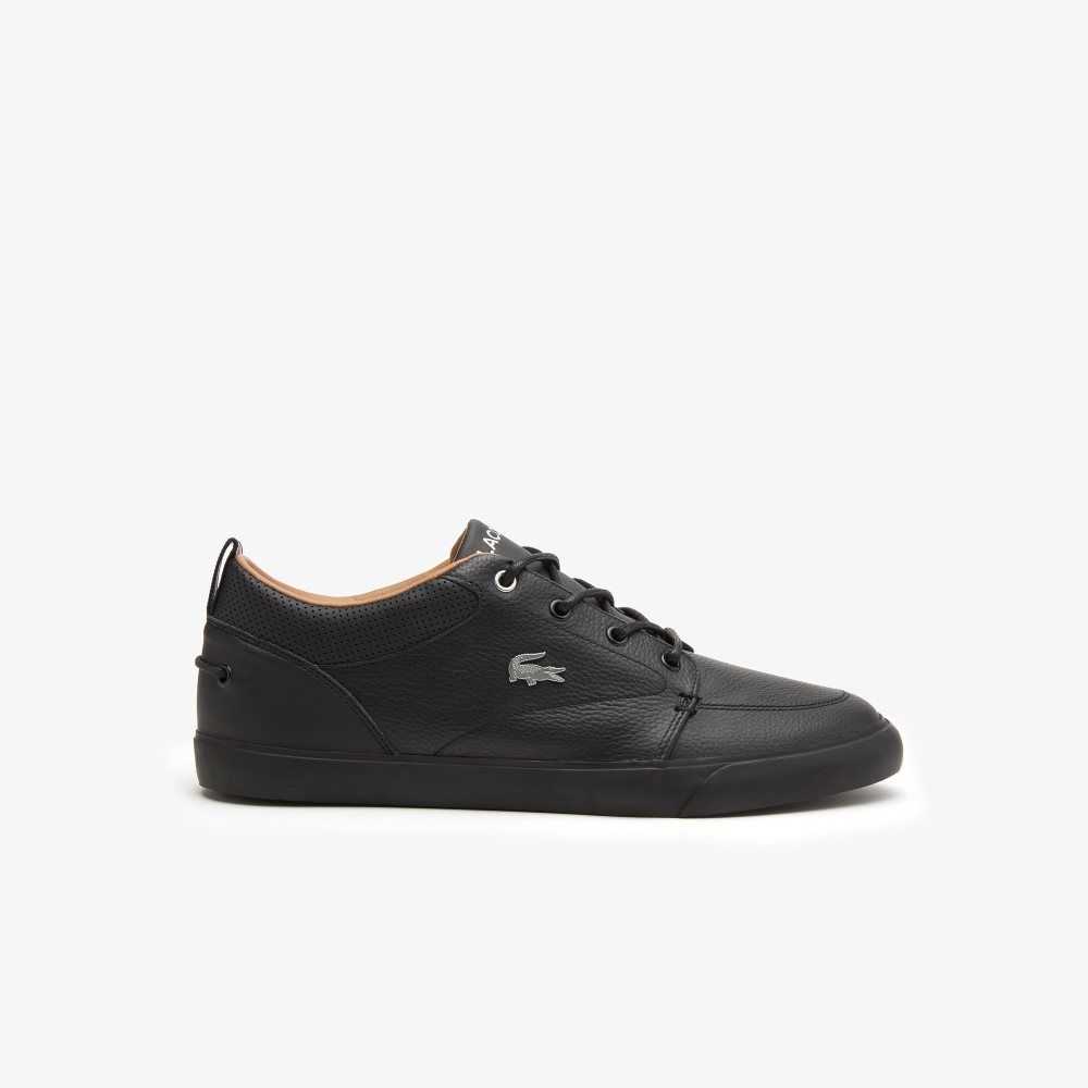 Lacoste Bayliss Leather Perforated Collar Sneakers Blk/Blk | MHJY-36941