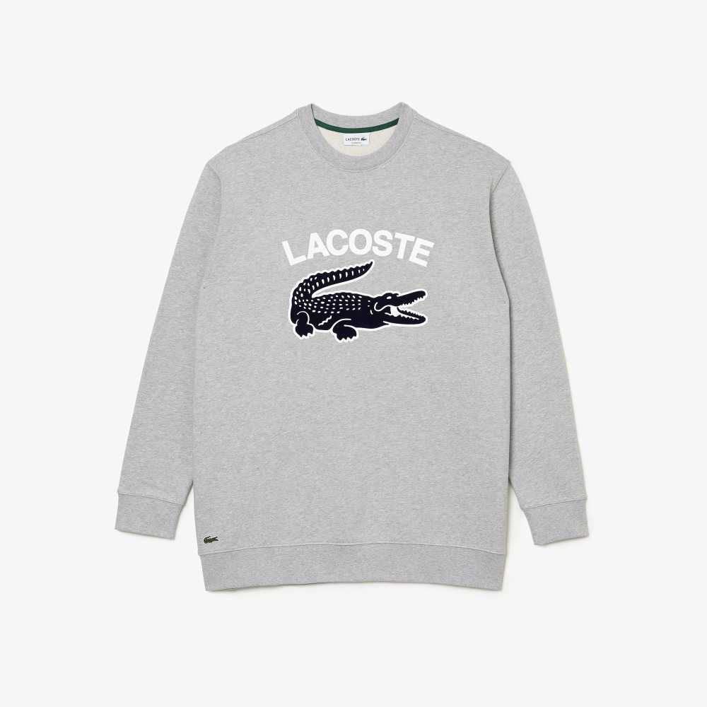 Lacoste Big Fit Crocodile Print Crew Neck Sweatshirt Grey Chine | DSYT-72690