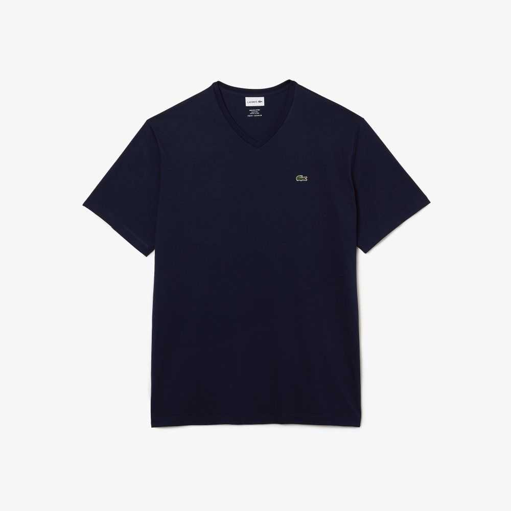 Lacoste Big Fit V-Neck Jersey T-Shirt Navy Blue | GNDV-40283