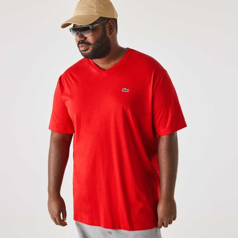 Lacoste Big Fit V-Neck Jersey T-Shirt Red | QOJE-48675