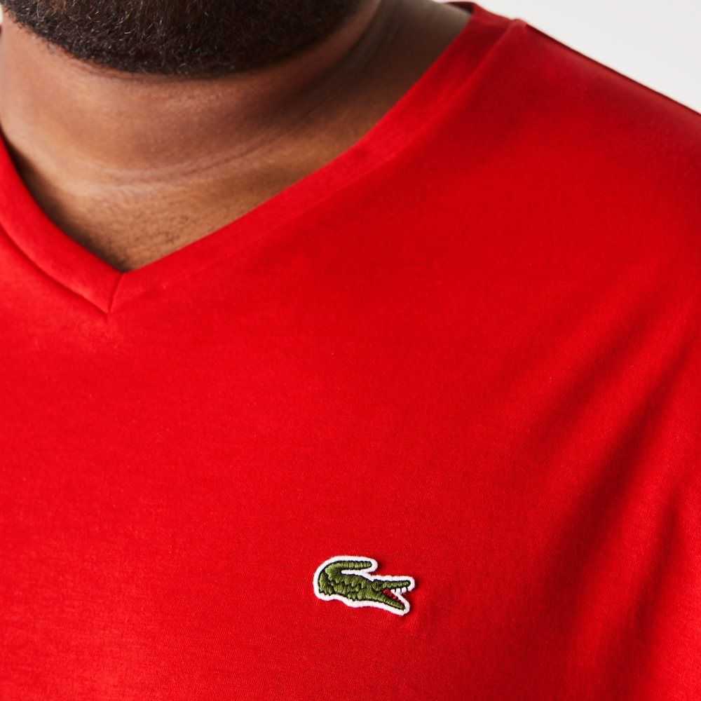 Lacoste Big Fit V-Neck Jersey T-Shirt Red | QOJE-48675