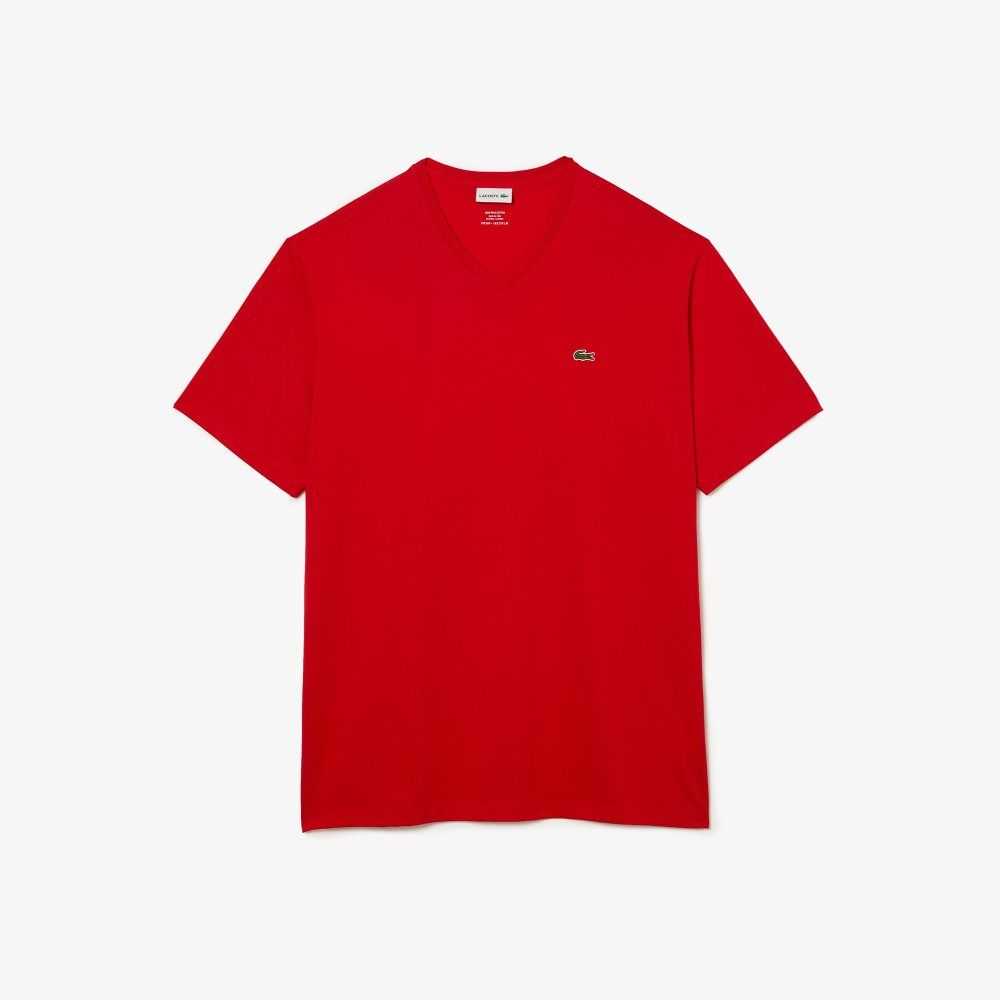 Lacoste Big Fit V-Neck Jersey T-Shirt Red | QOJE-48675