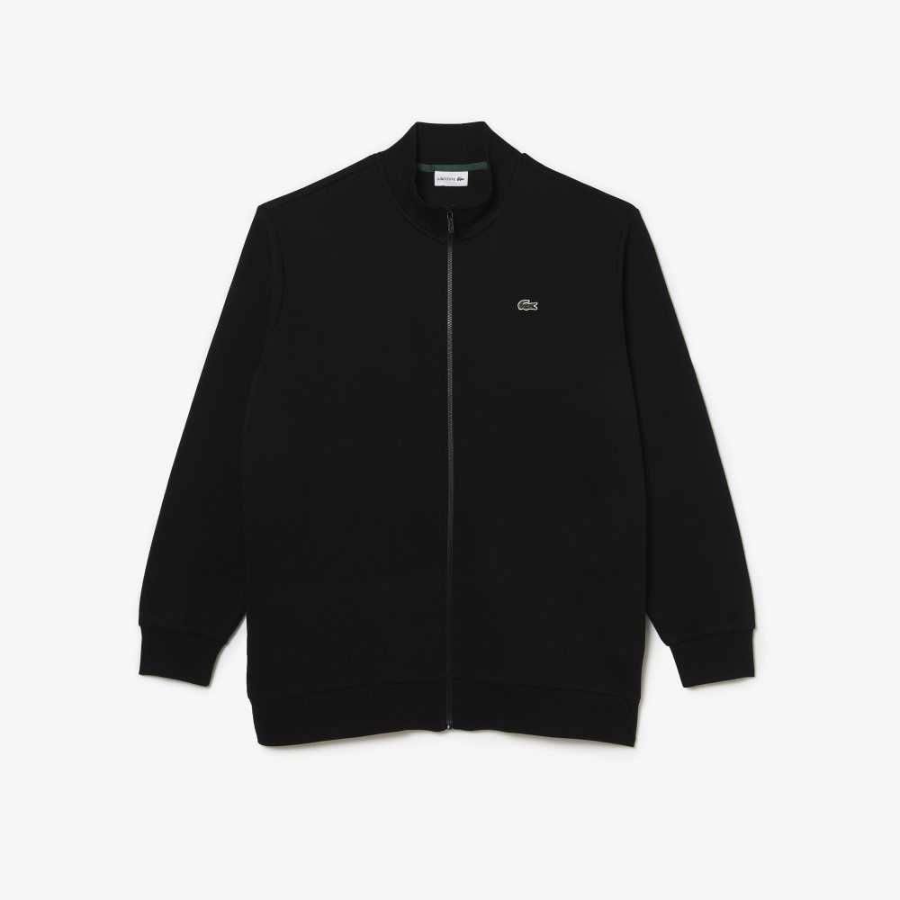 Lacoste Big Fit Zipped Cotton Fleece Sweatshirt Black | GNIJ-39265