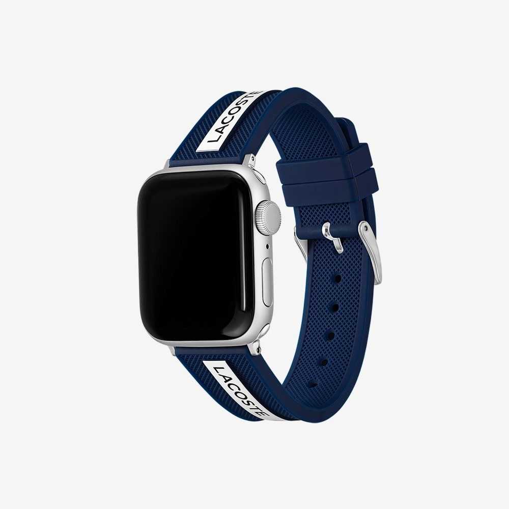 Lacoste Blue Silicone Apple Watch Strap Black | NEHU-46289