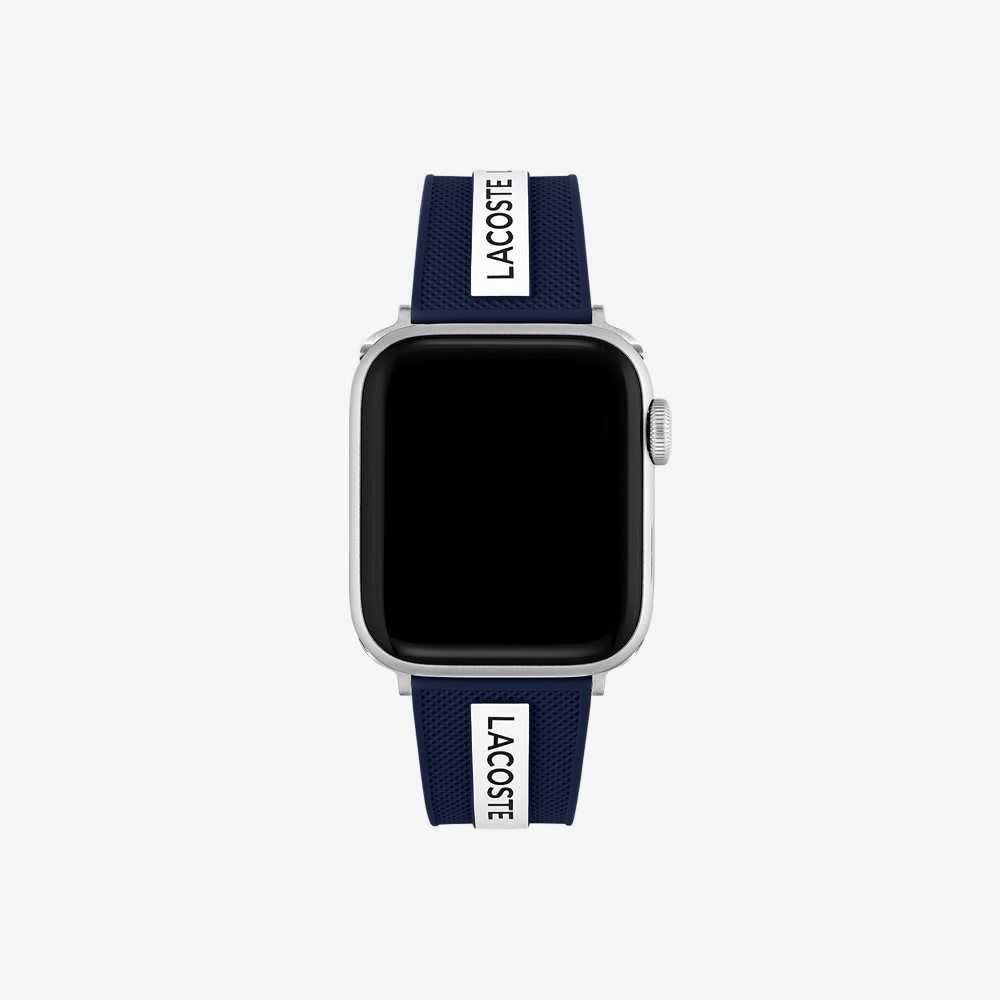 Lacoste Blue Silicone Apple Watch Strap Black | OHBU-53472