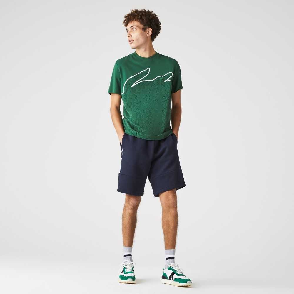 Lacoste Branded Bands Cotton Fleece Blend Shorts Navy Blue | FNTD-73940