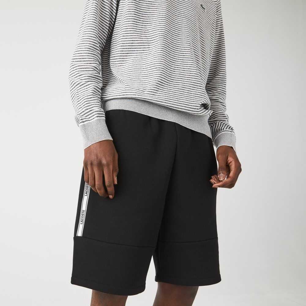 Lacoste Branded Bands Cotton Fleece Blend Shorts Black | JPRQ-47839
