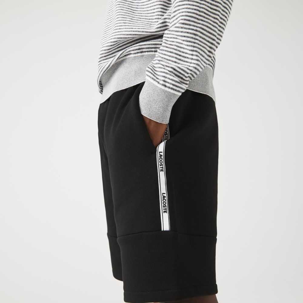 Lacoste Branded Bands Cotton Fleece Blend Shorts Black | JPRQ-47839