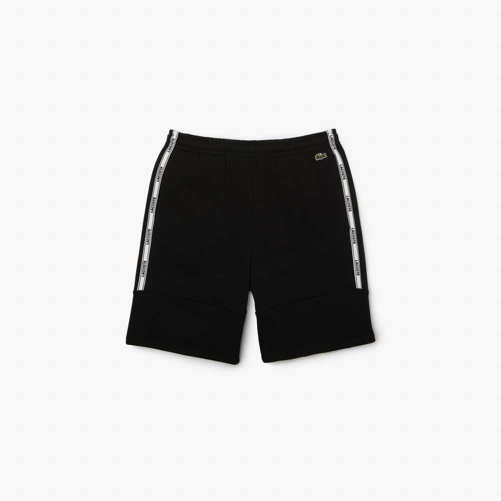 Lacoste Branded Bands Cotton Fleece Blend Shorts Black | JPRQ-47839