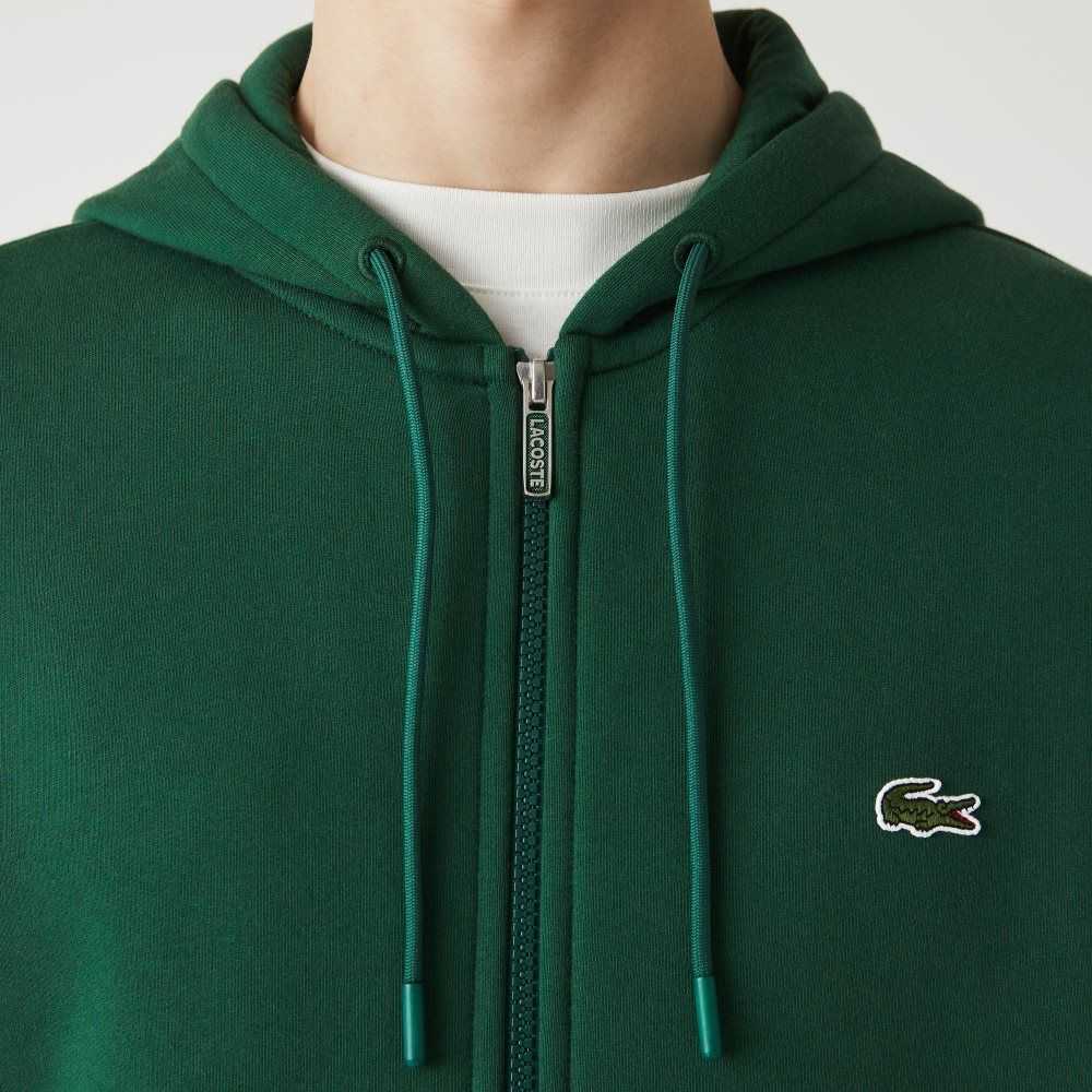 Lacoste Branded Bands Zippered Fleece Hoodie Green | WRAG-28374