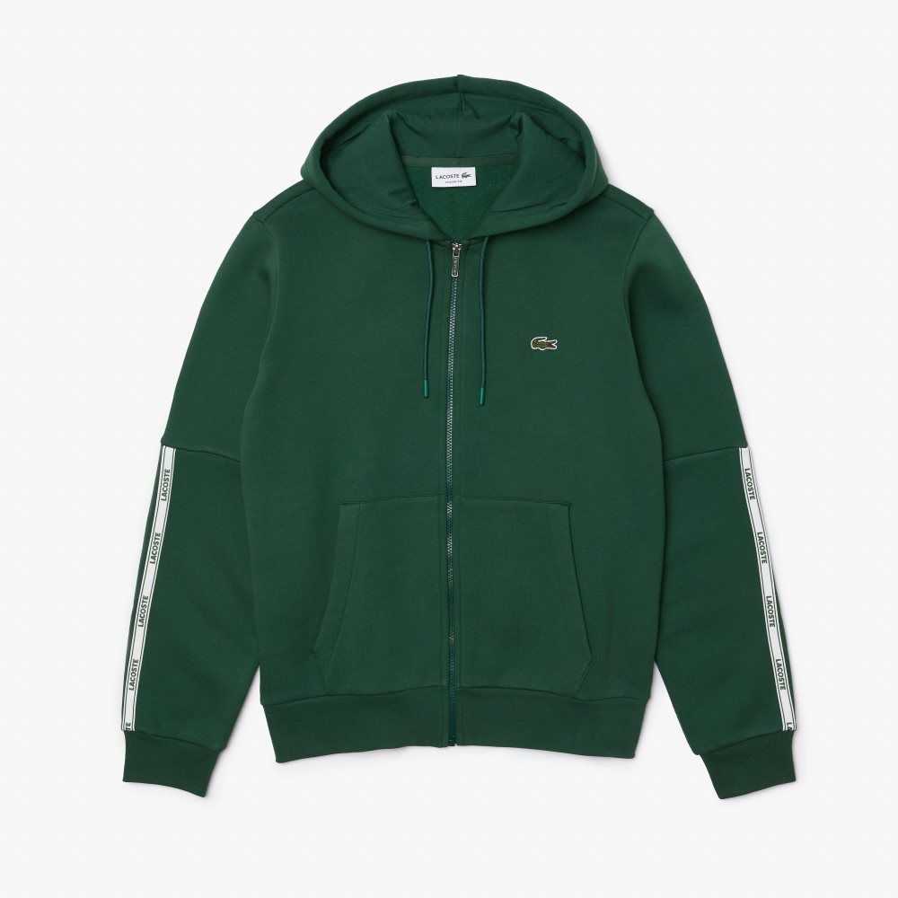 Lacoste Branded Bands Zippered Fleece Hoodie Green | WRAG-28374